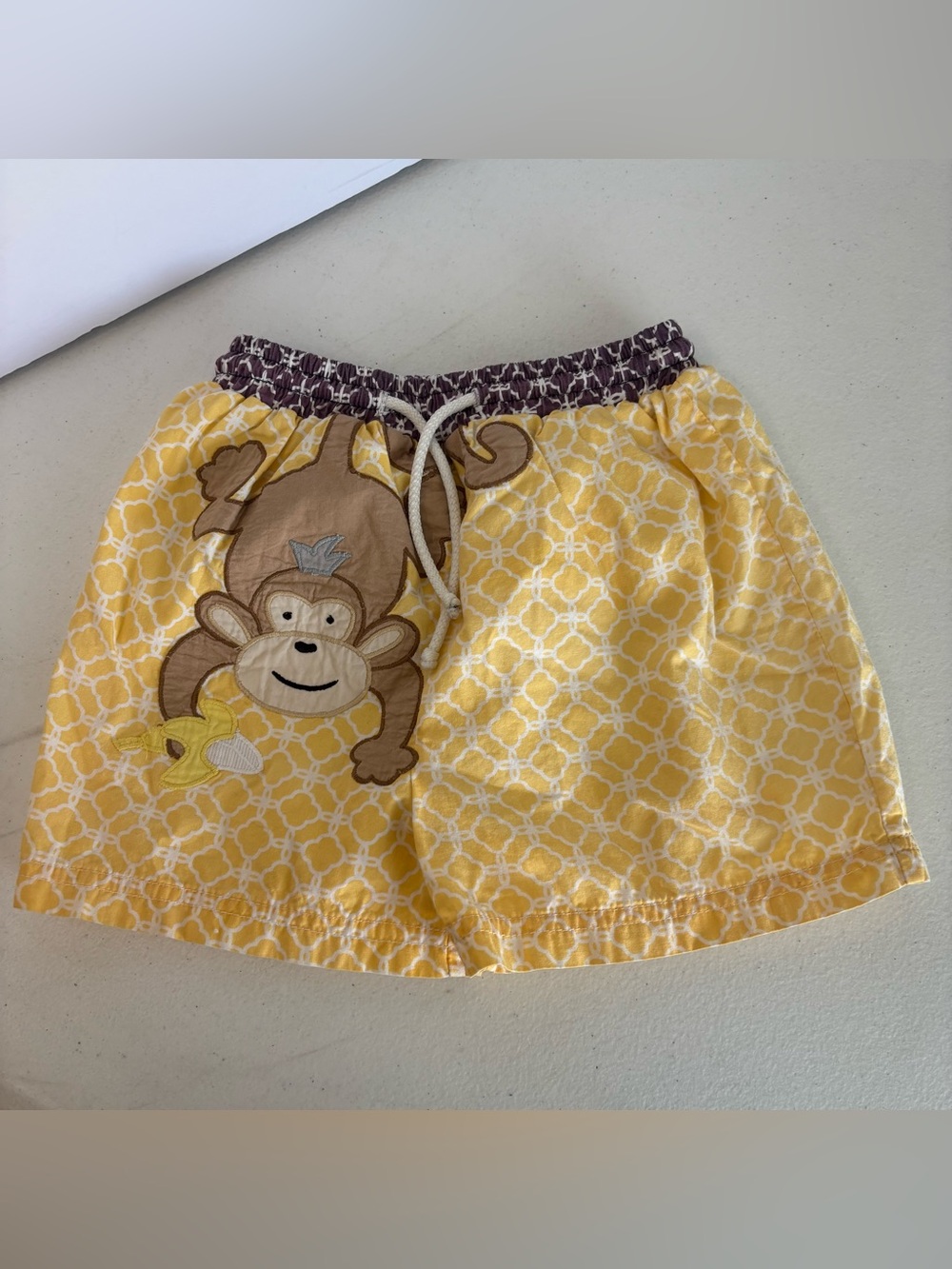 ROYAL CHILD Boutique Smocked Swim Trunks Shorts 24 months monkey yellow